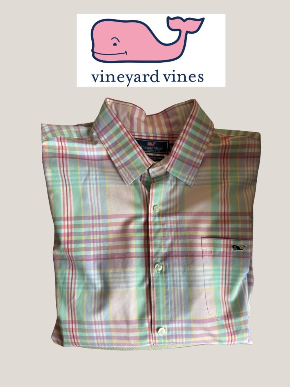 Vineyard Vines Men's Slim Fit Tucker Shirt Pastel Plaid Cotton Button Down, XL